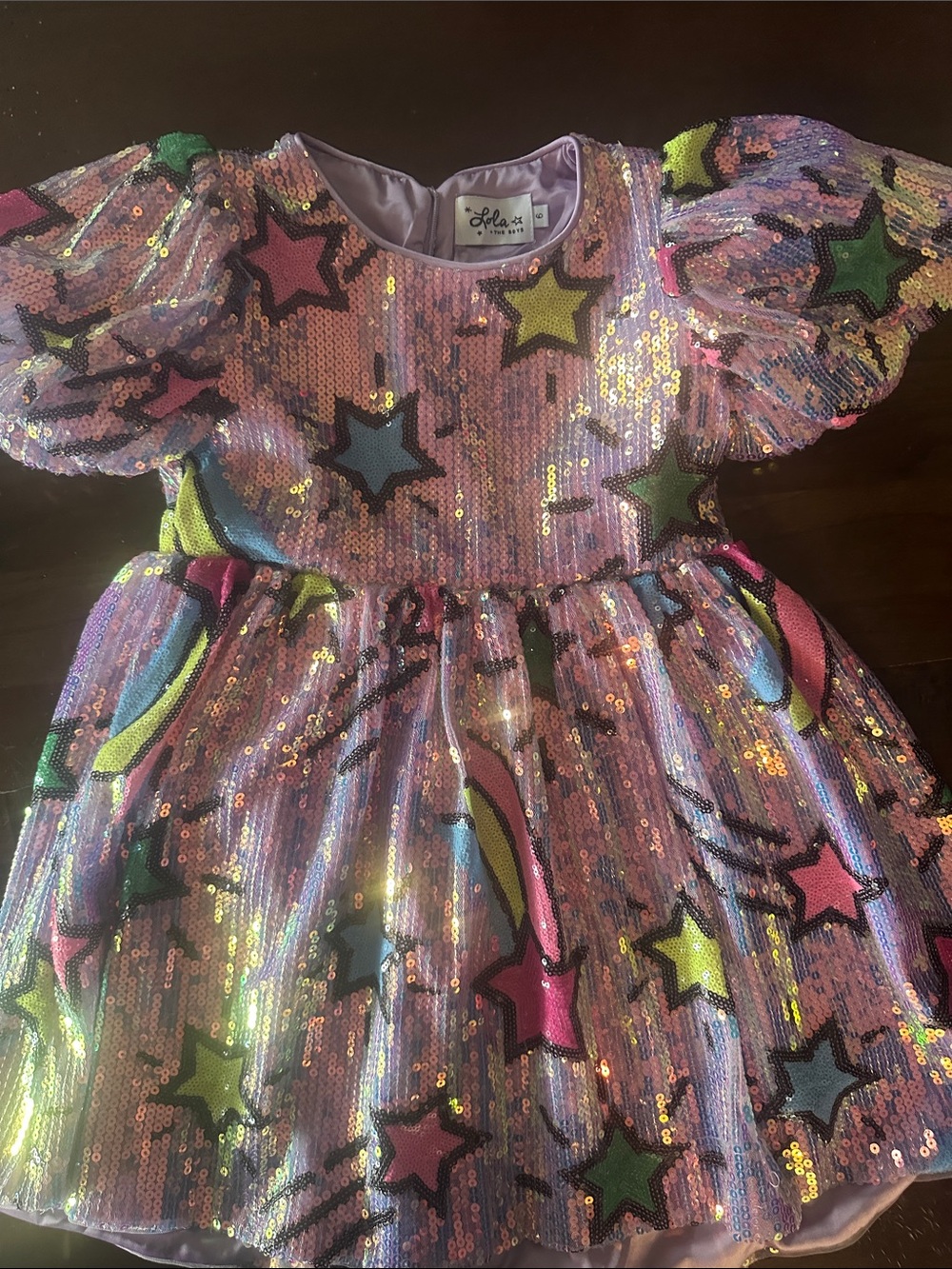 Lola + The Boys Lavender Sequin Star Dress with Multicolor Stars